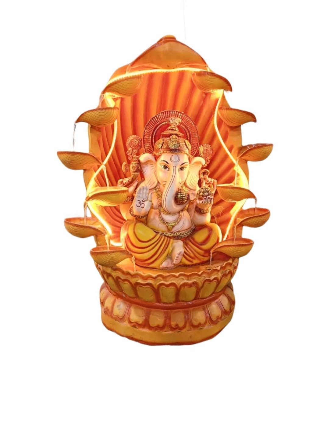 Ganesha Water Fountain Statue, Yellow Decoration Gift Gifting with LED Lights Water Pump (Orange)-image-16