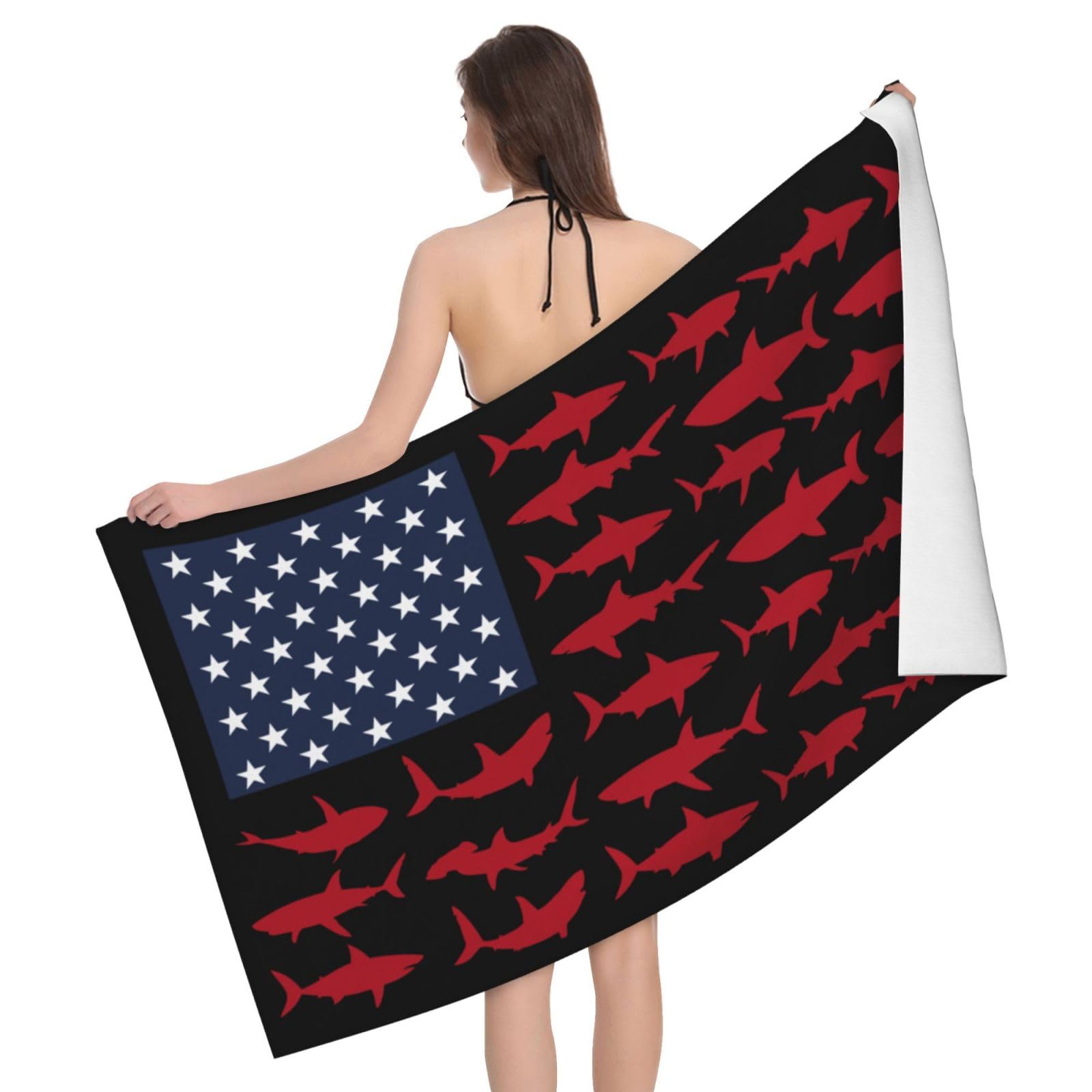 HLBSDM Microfiber Fish America America Flag Beach Towel Quick Dry Soft Sand Free Beach Towels for Pool Swim Beach Lightweight Thin Towels