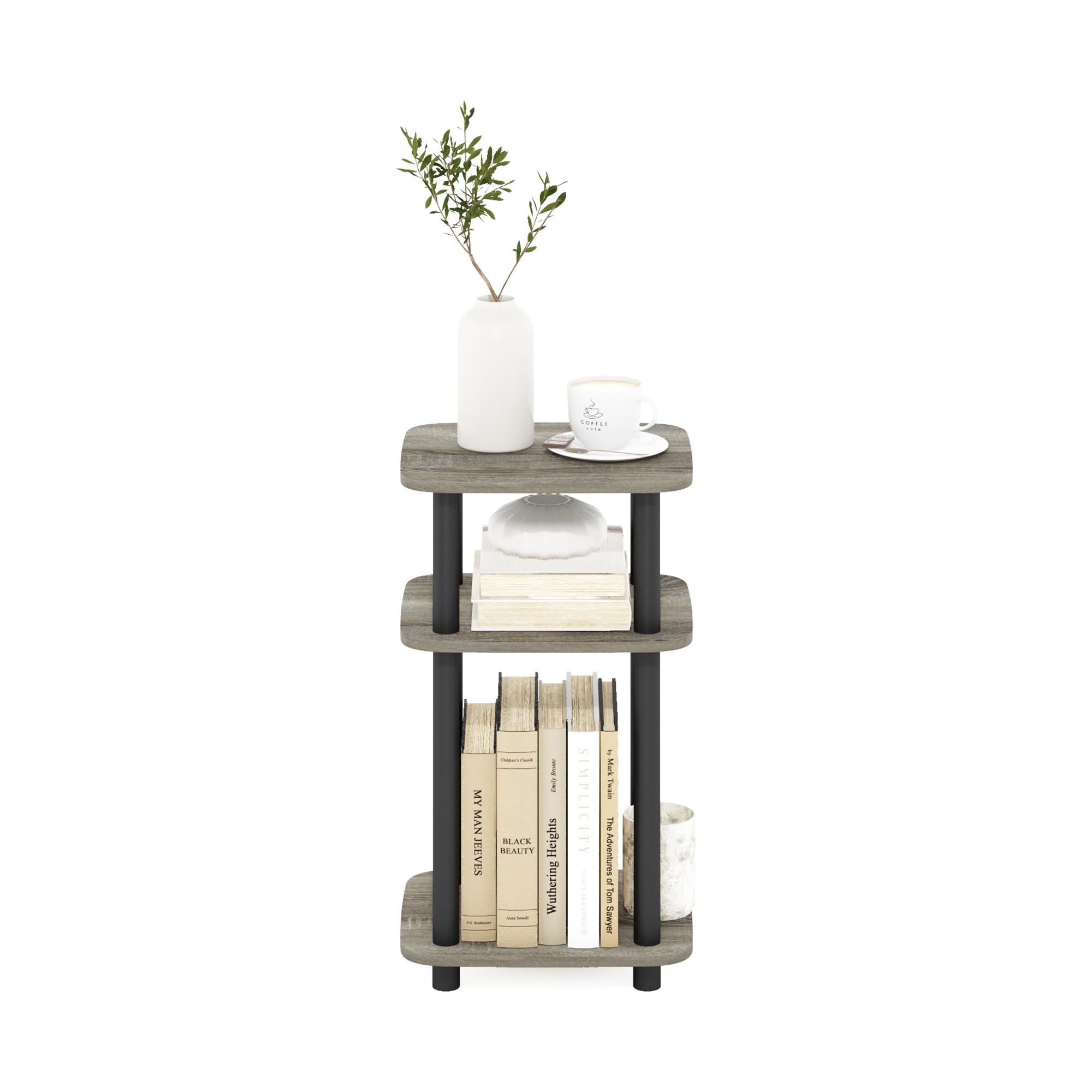 Furinno JUST Tavolino Laterale, Tavolino Da Divano Turn-N-Tube A 3 Ripiani Con Ripiano Aperto, Comodino Ad Angoli Arrotondati, Montaggio Facile, Rovere Francese