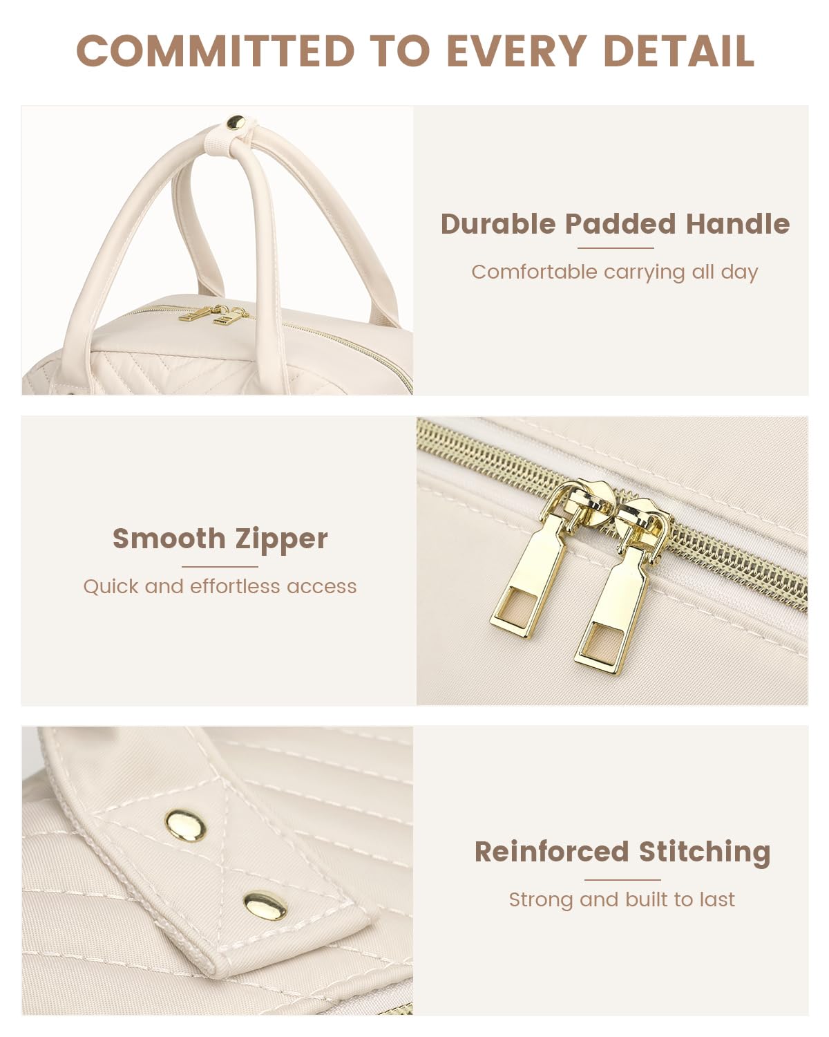 Pritent Zaino per pannolini, borsa essenziale per pannolini con custodia per ciuccio, elegante zaino da viaggio per neonata/ragazzo, Beige, Medium