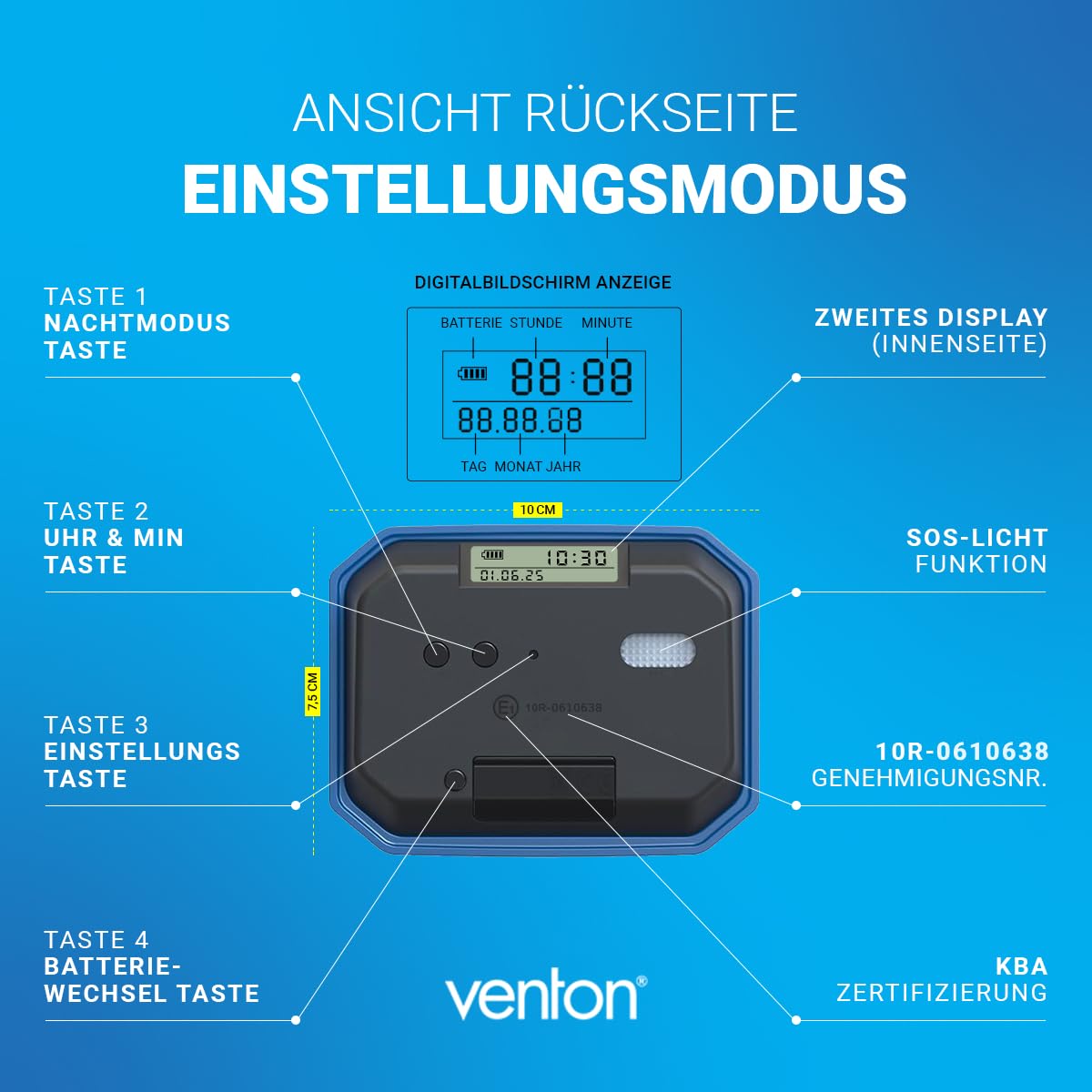 VENTON [Bardzo dobry test, Note 1.1, elektroniczna cyfrowa tarcza parkingowa, czarna, z dopuszczeniem do obrotu, automatyczny parking, akcesoria samochodowe, gadżety elektryczne (2 czarne tarcze
