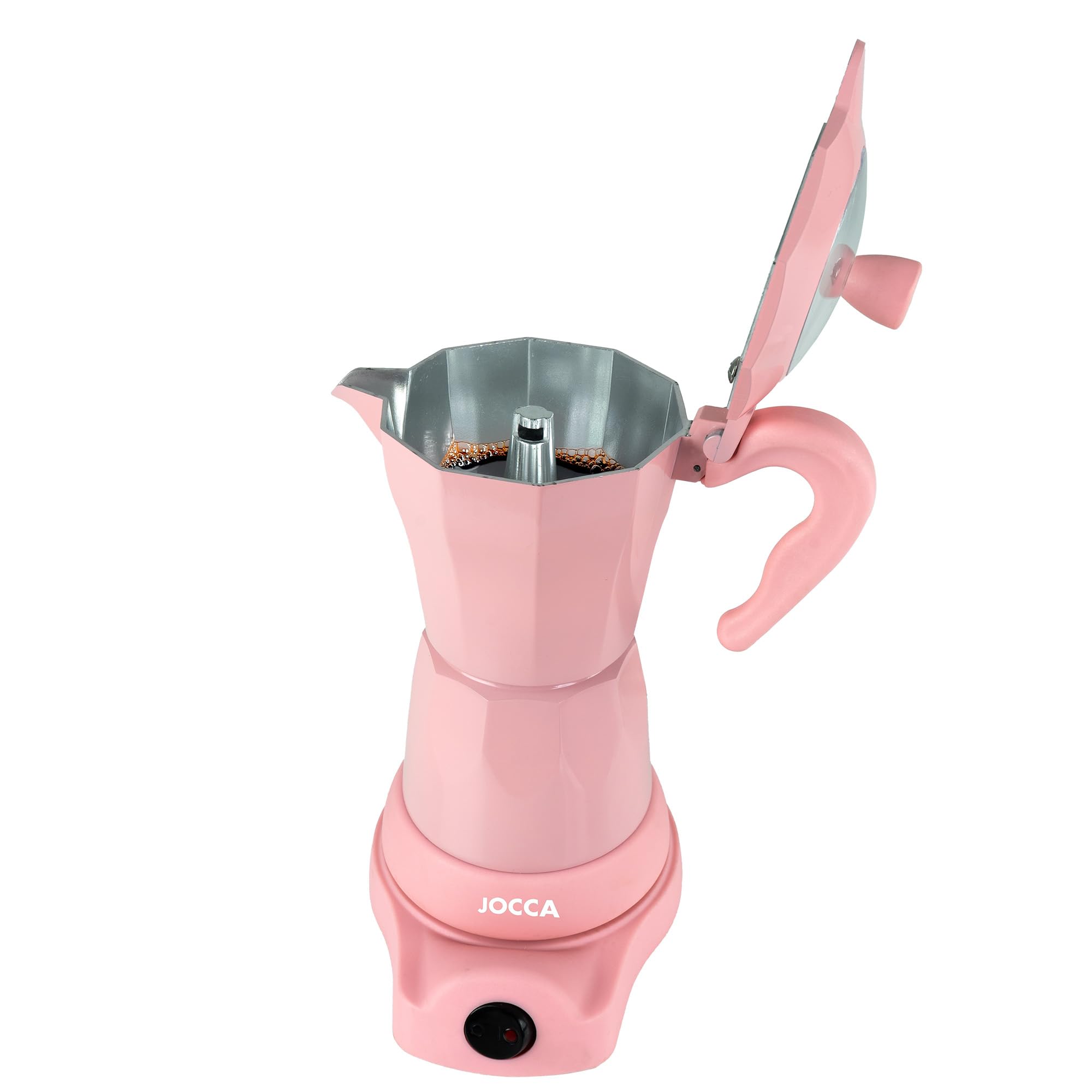 Jocca Elektrische italienische Kaffeemaschine, Rosa, 6 Tassen | 360° drehbarer Sockel | Warmhaltesystem | Kaltgriff | 480 W ohne Kabel