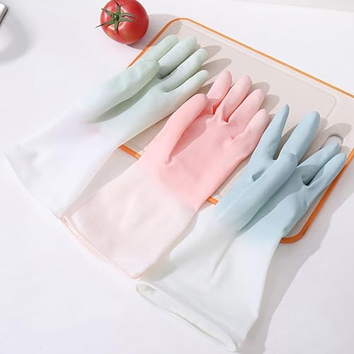 Miniatura 2 de 3 pares de guantes de limpieza de goma, guantes reutilizables para lavar platos de cocina y hogar, herramienta antideslizante