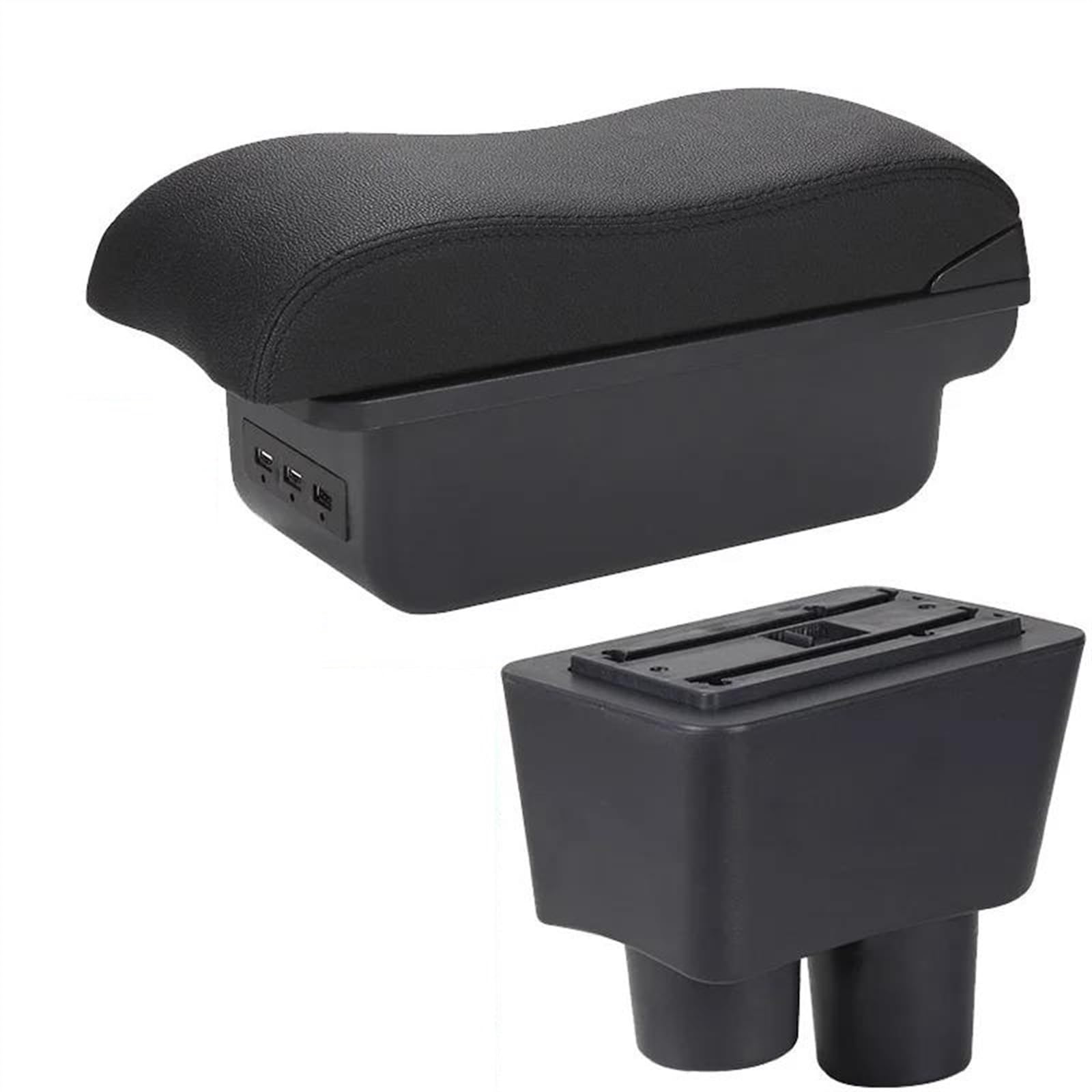 NOHEEU Armrest Box With Multifunctional Support PU Upholstered Car Interior Modification Accessories For Almera For Versa(B2 Black line 3USB)