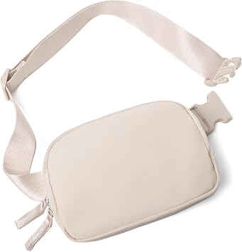 Belt Bag for Women Two-Way Zipper Cross Body Fanny Pack Fashion Waist Packs Everywhere Belt Bag with Adjustable Strap Gifts for Teen Girls Women Men Beige