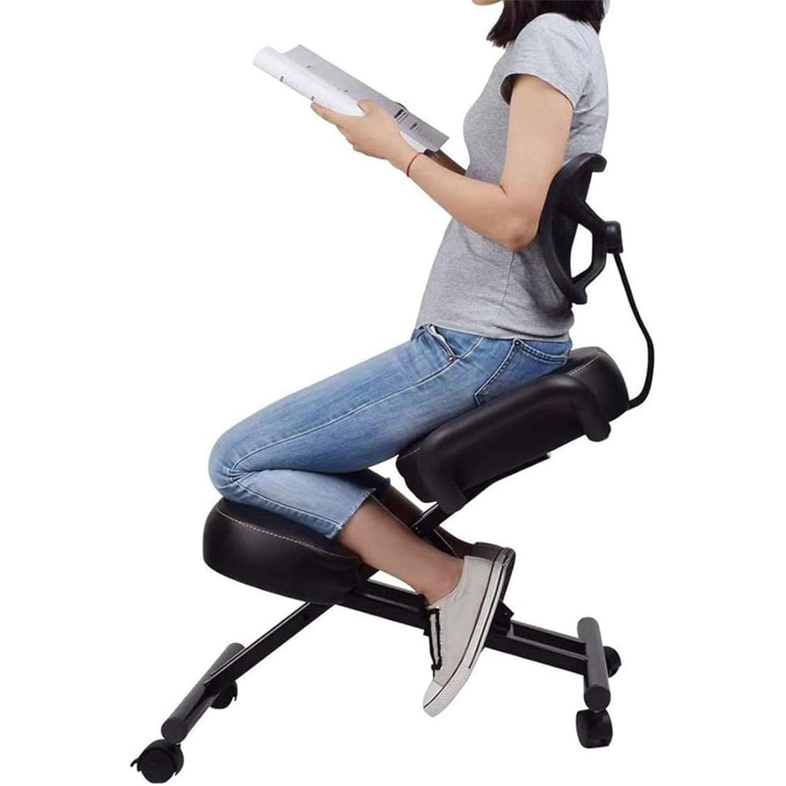 Ergonomiczne krzesło klęczące z regulowaną wysokością i podparciem pleców do korekcji postawy, idealne do domowego biura, nauki i pisania