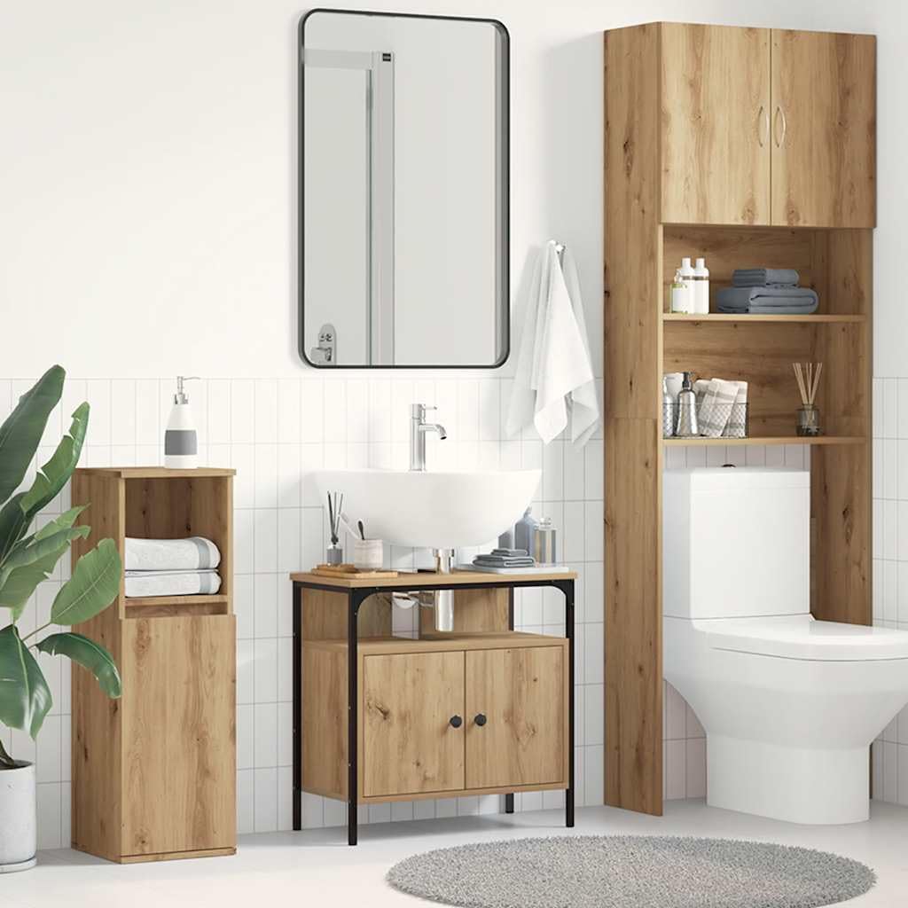 Mueble bajo lavabo de roble Artisan, 60 x 30 x 60 cm, material de madera con estructura de acero, robusto armario de baño, diseño moderno para pequeños baños invitados, inodoro y pasillo