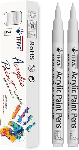 TFIVE Rotuladores de pintura blanca  Paquete de 2 marcadores acrílicos permanentes, punta extrafina de 0.028 in para proyectos de arte, dibujo,