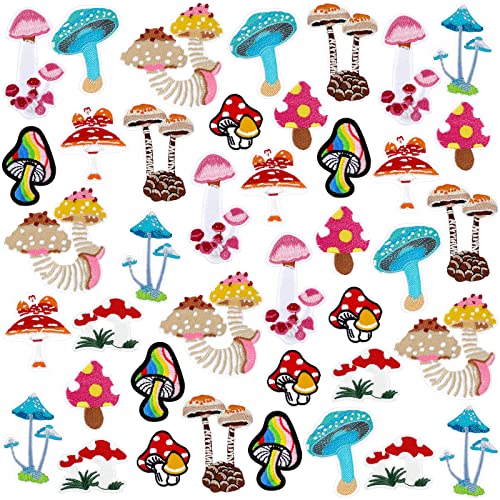 40 Pcs Mushroom Patches Iron on for Clothing Mini Nature DIY Mushroom Embroidery Applique Patches Suitable for Clothes Dress Hat Pants Shoes Curtain Sewing Craft Decoration