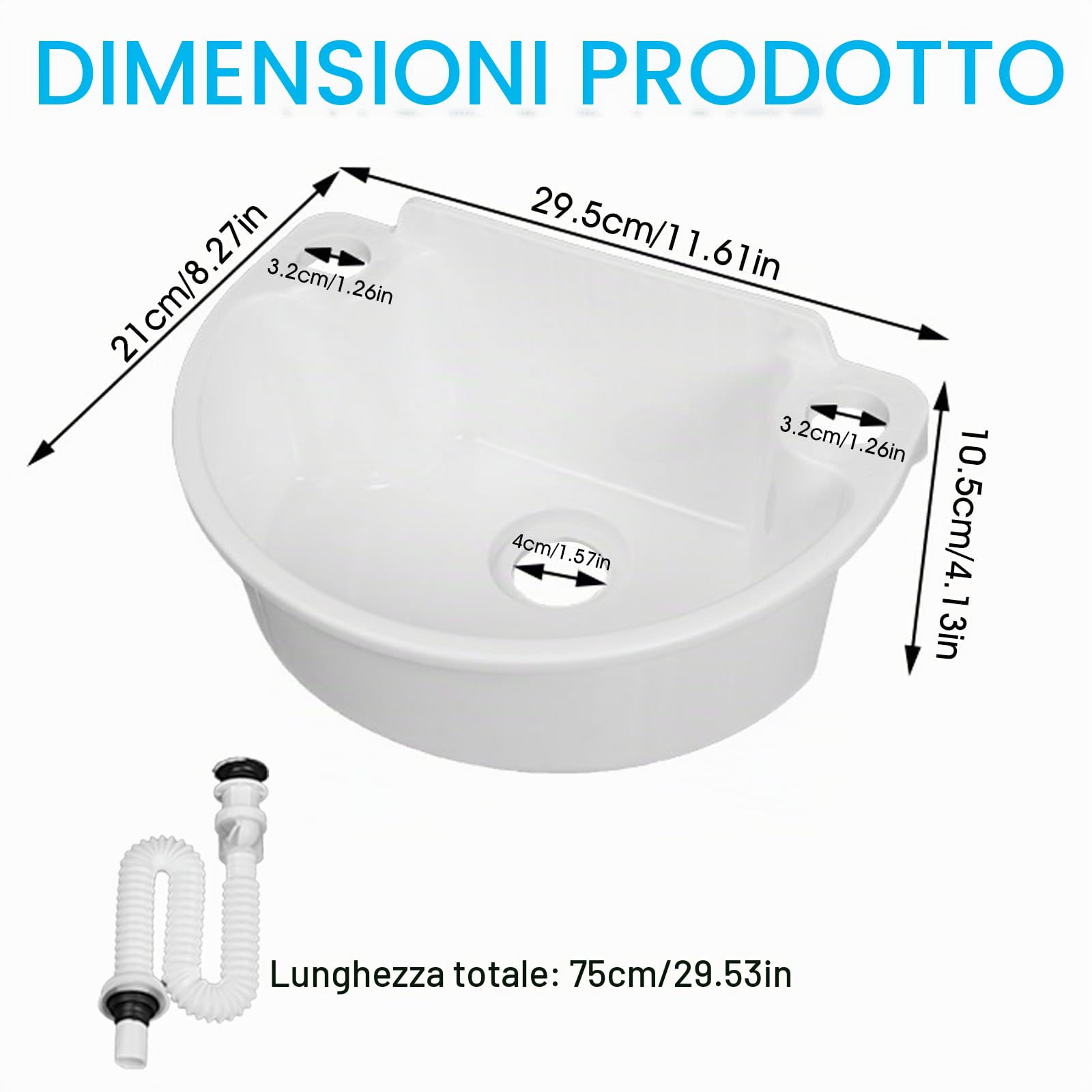 Lavando, Semplice lavandino in plastica, con tubo e scarico, per garage, cantina, officina, lavanderia, lavandino, cucina, lavandino esterno, lavandino da giardino (Bianco)