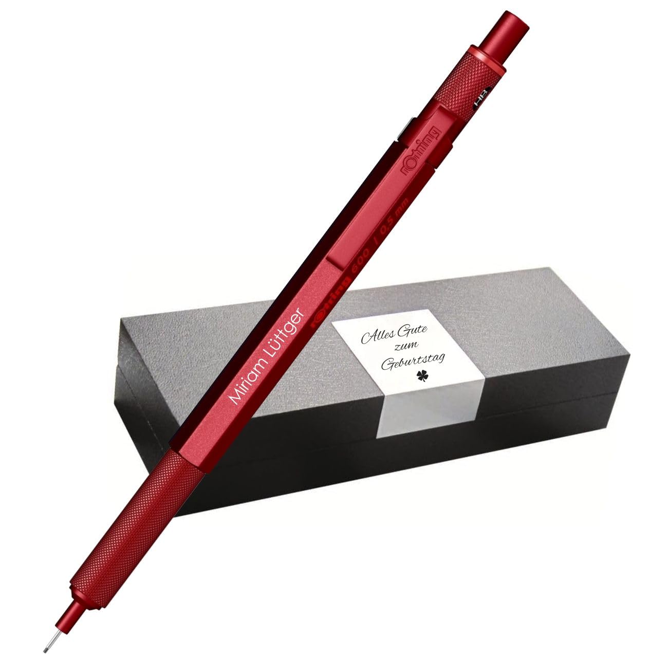 rOtring 600 Druckbleistift – Metallgehäuse – mit individueller Gravur – Hochwertiger Feinminenstift mit Etui – Personalisierbar – Geschenkidee für Männer & Frauen (Rot)