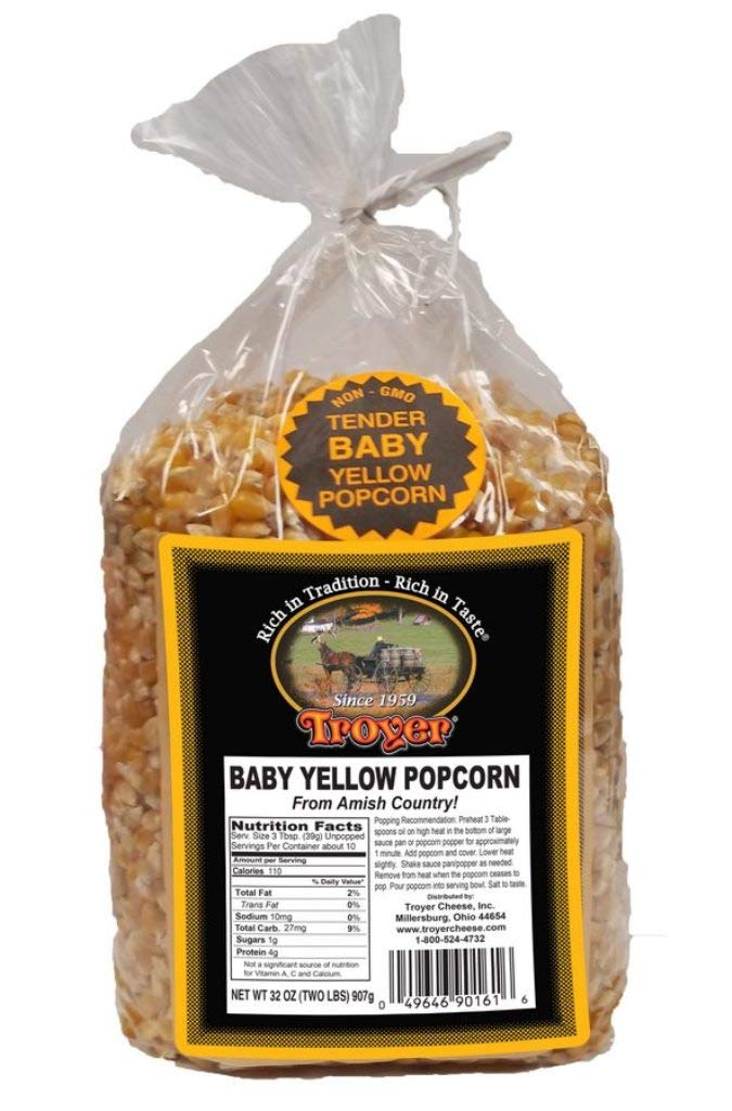 TroyerAmish Popcorn Gluten Free, NON GMO Tender Baby Yellow Popcorn by Troyer Farms - 2 lb. Bag