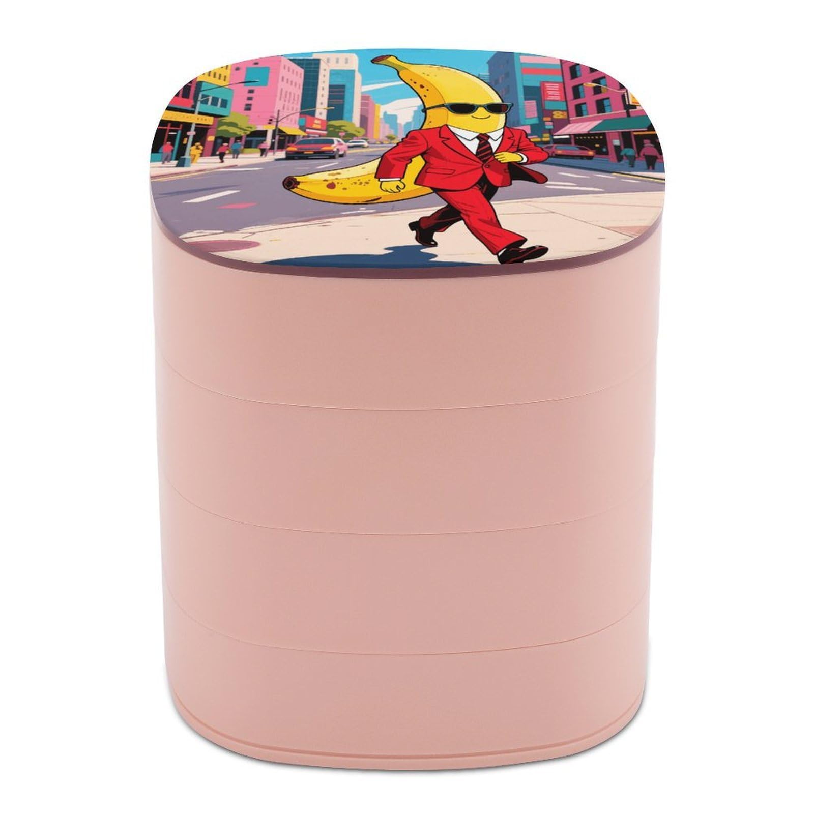 VstaDank Banana Man Jewelry Box with Mirror 4-Layer Rotating Jewelry Tray Case Portable Jewelry Case Trinket Boxes Trinket Cases Travel Jewelry Organizer Earrings Storage Box