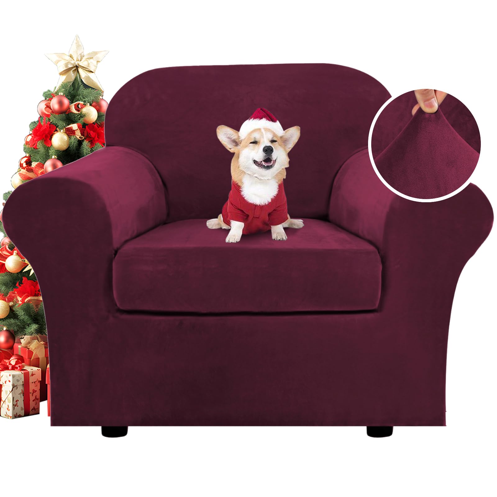 H.VERSAILTEX Rich Velvet Stretch 2 Piece Cover Chair Slipcover Sofa Cover Furniture Protector Couch Soft with Elastic Bottom Chair Couch Cover with