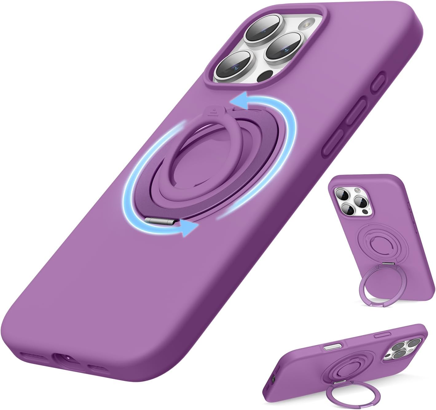 SURPHY Silicone Stand Case for iPhone 16 pro max, 6.9 inch (2024) Rotatable Silicone Ring, 360° Rotating Stand, MagSafe Compatible, Horizontal and Vertical Compatible, Angle Adjustment, Hidden
