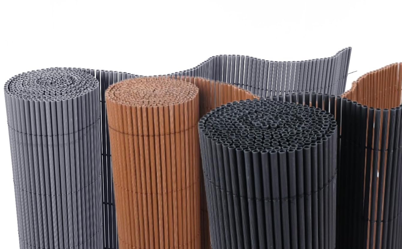 Mugar- Cañizo de PVC imitación a Mimbre de PVC de 1.600gr/m2- Mimbre Artificial- 5 MODELOS (Gris, 1.5x3 metros)