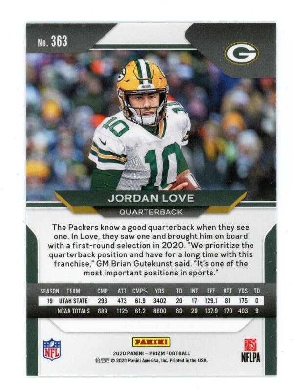 Amazon.com: 2020 PANINI PRIZM #363 JORDAN LOVE RC GREEN BAY