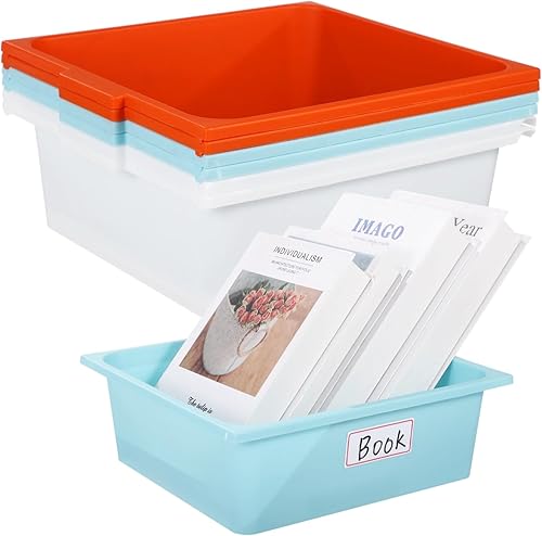 6 cubos de almacenamiento de plástico grandes, contenedores de 11.8 pulgadas, organizador apilable con 36 etiquetas, cestas de almacenamiento para