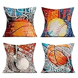 Tlovudori Popular America Sport Ball Decor Throw Pillow Covers Vintage Basketball Softball Graffiti...