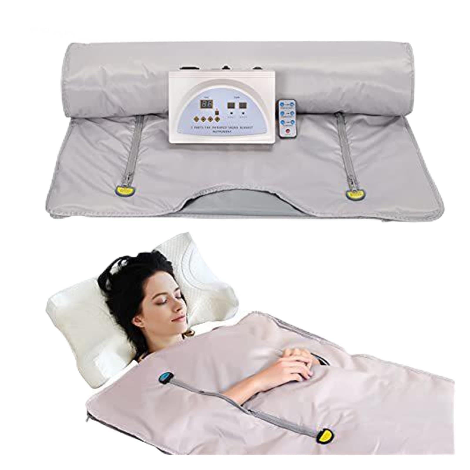 Manta de Sauna de infrarrojos lejanos for mujer, sudoración, pérdida de peso, ponderada for la forma del cuerpo, adelgazamiento, Fitness, 2 zonas para relajarse(Grey)