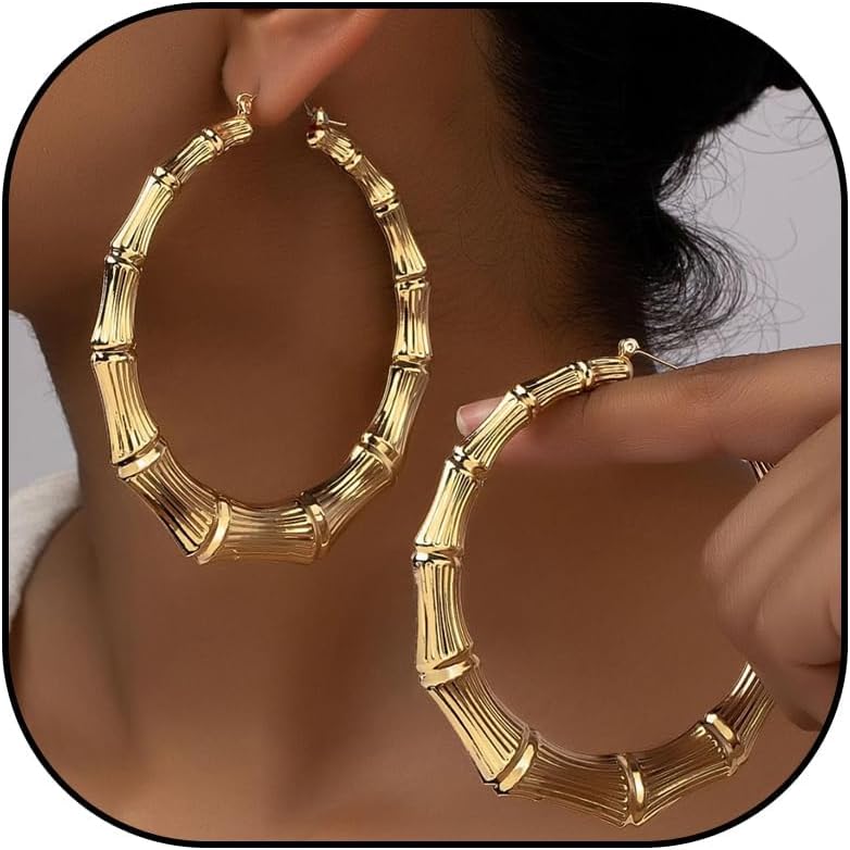 Bamboo Earrings Large Gold Bamboo Hoop Earrings Trendy Hip Hop Chunky Gold Hoop Earring 80s 90s Jewelry Gifts Party Custom Accessories