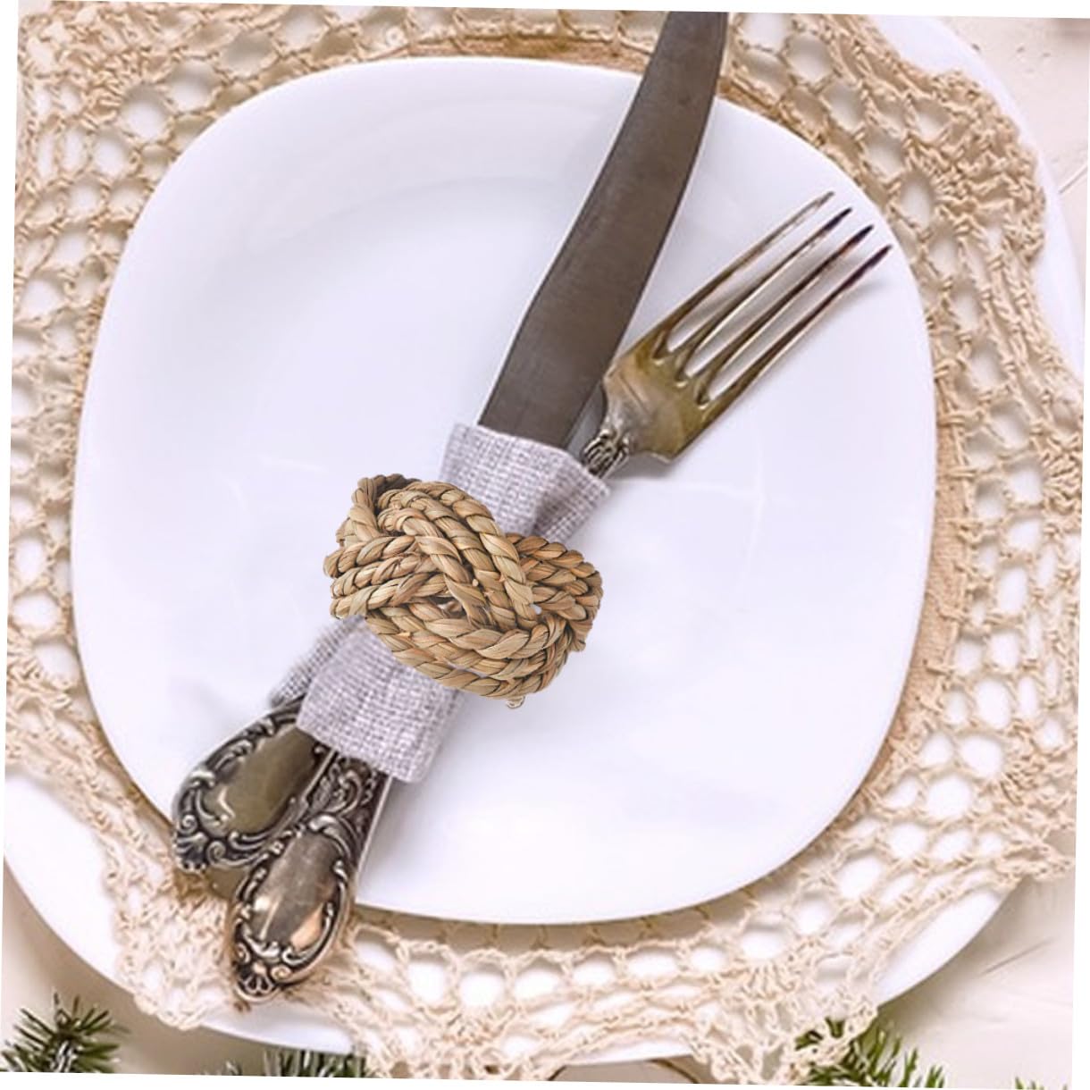 Ronds de Serviette Tissés 6 Pièces en Paille pour Table Élégante