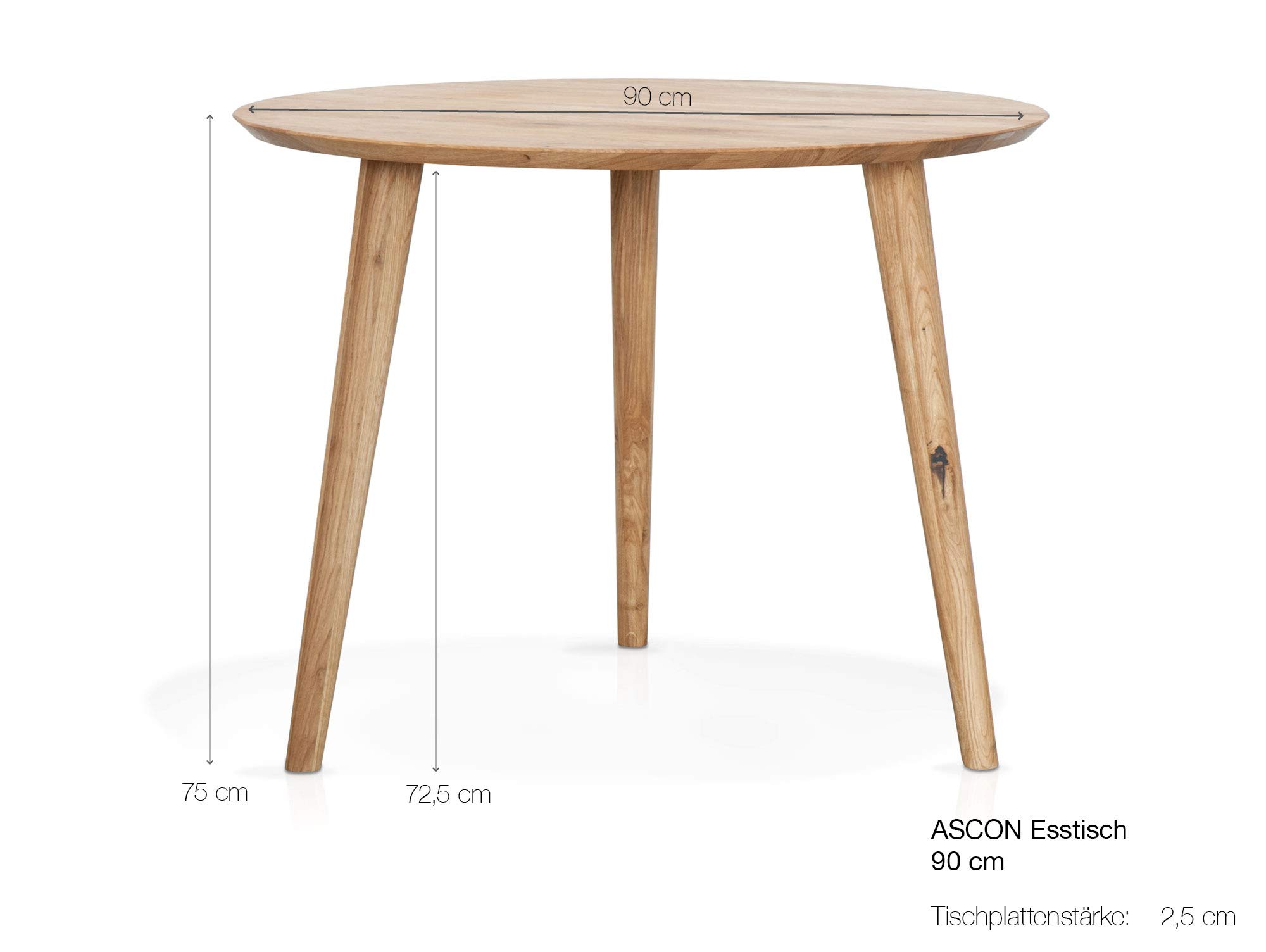 moebel-eins ASCON Esstisch, rund, Material Massivholz, Wildeiche, 90 cm