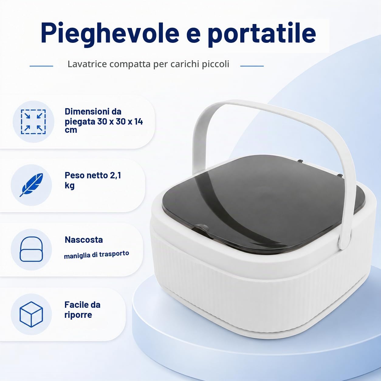 Mini lavatrice pieghevole, lavatrice portatile da 10 l, con cestello centrifuga, piccola lavatrice elettrica con 3 modalità di pulizia per campeggio, camper e dormitorio, semiautomatica