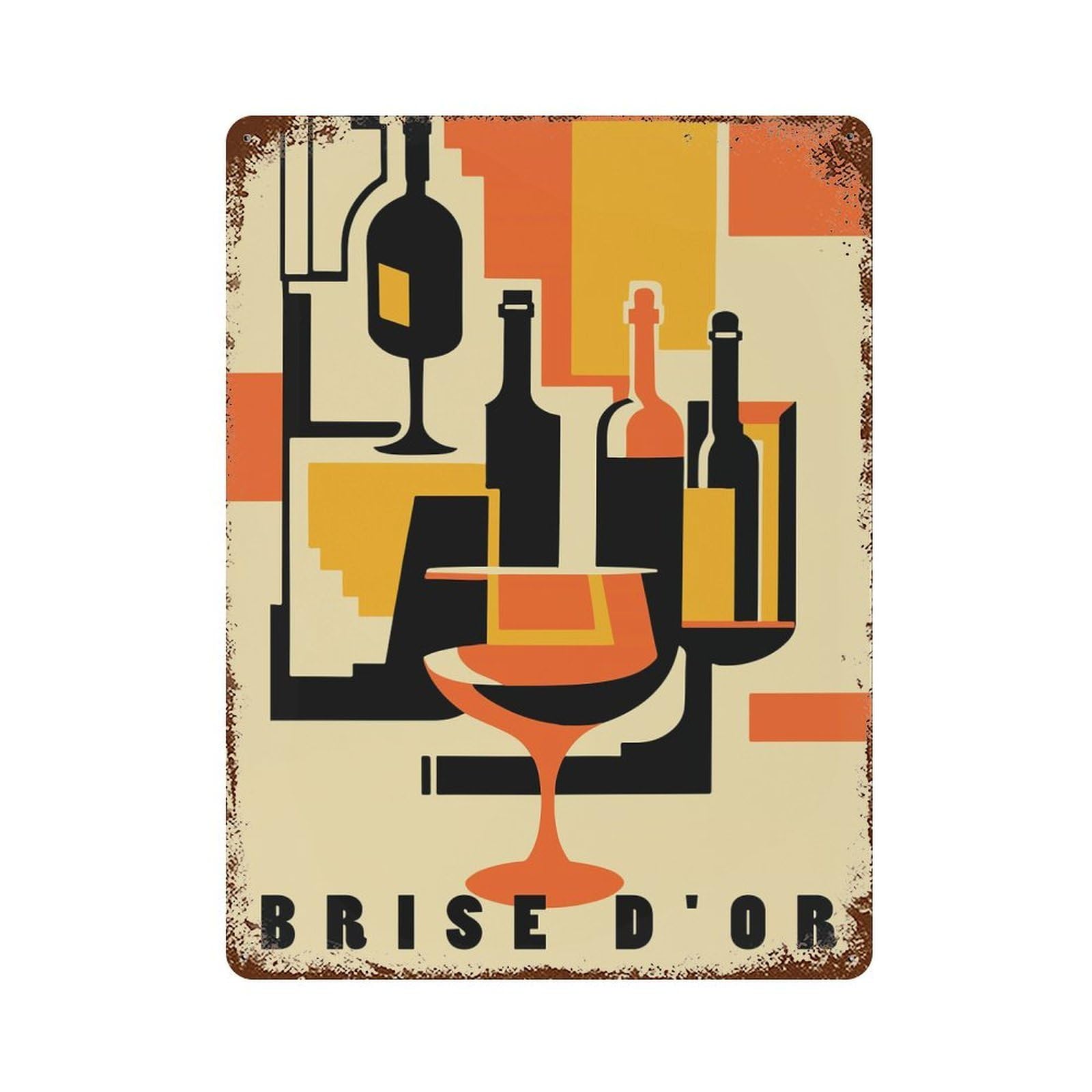 French Wine Aged Metal Wall Plaque 15.7"x11.8", Decorative Metal Wall Art for Garage, Pub Or Kitchen