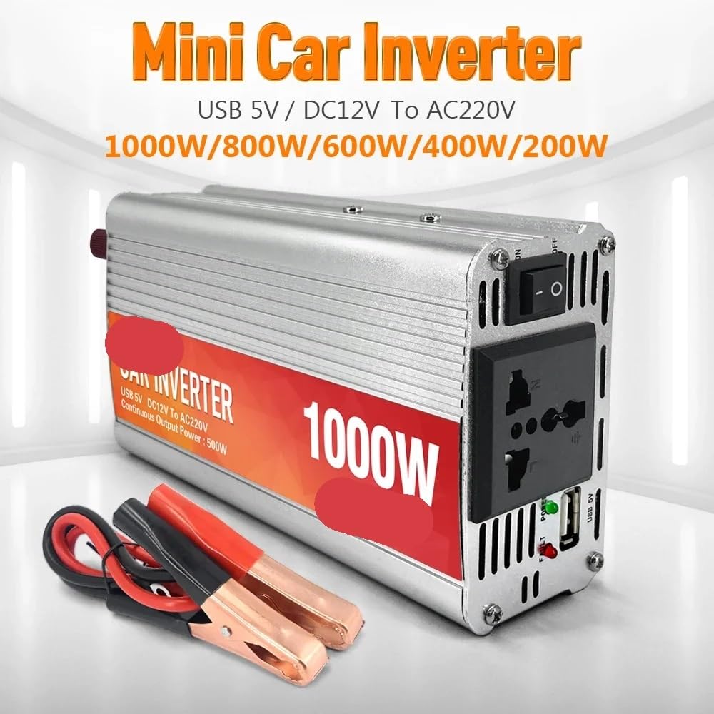 Inversor de potencia Inversor de corriente alterna for coche de 12 V, 200 W a 1000 W, con cargador de onda sinusoidal USB de 5 V.(400W)