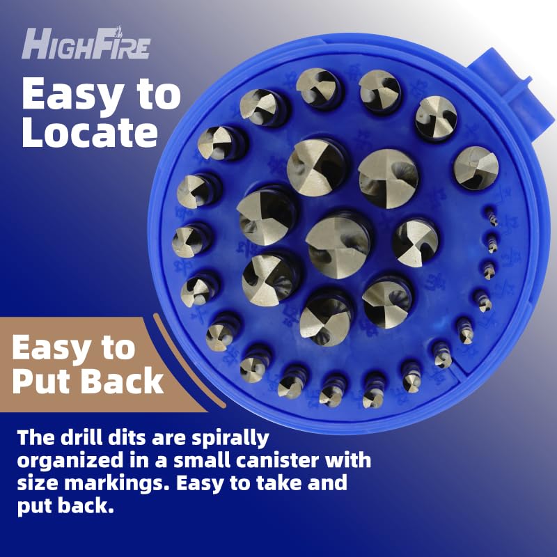 Miniatura 3 de Juego de 29 brocas de cobalto M35, brocas helicoidales HSS con punta dividida de 135 grados y vástago de tres planos, vástago reducido de 38