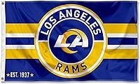 Vista 1 de WinCraft Bandera grande de Los Angeles Rams con botón de parche y logotipo circular de 3 x 5 pulgadas