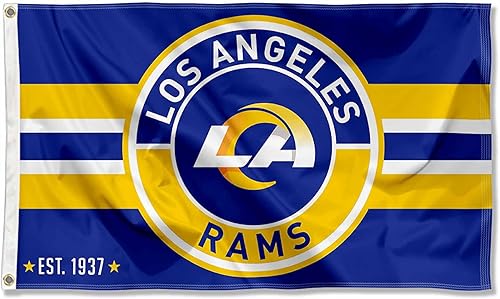 WinCraft Bandera grande de Los Angeles Rams con botón de parche y logotipo circular de 3 x 5 pulgadas