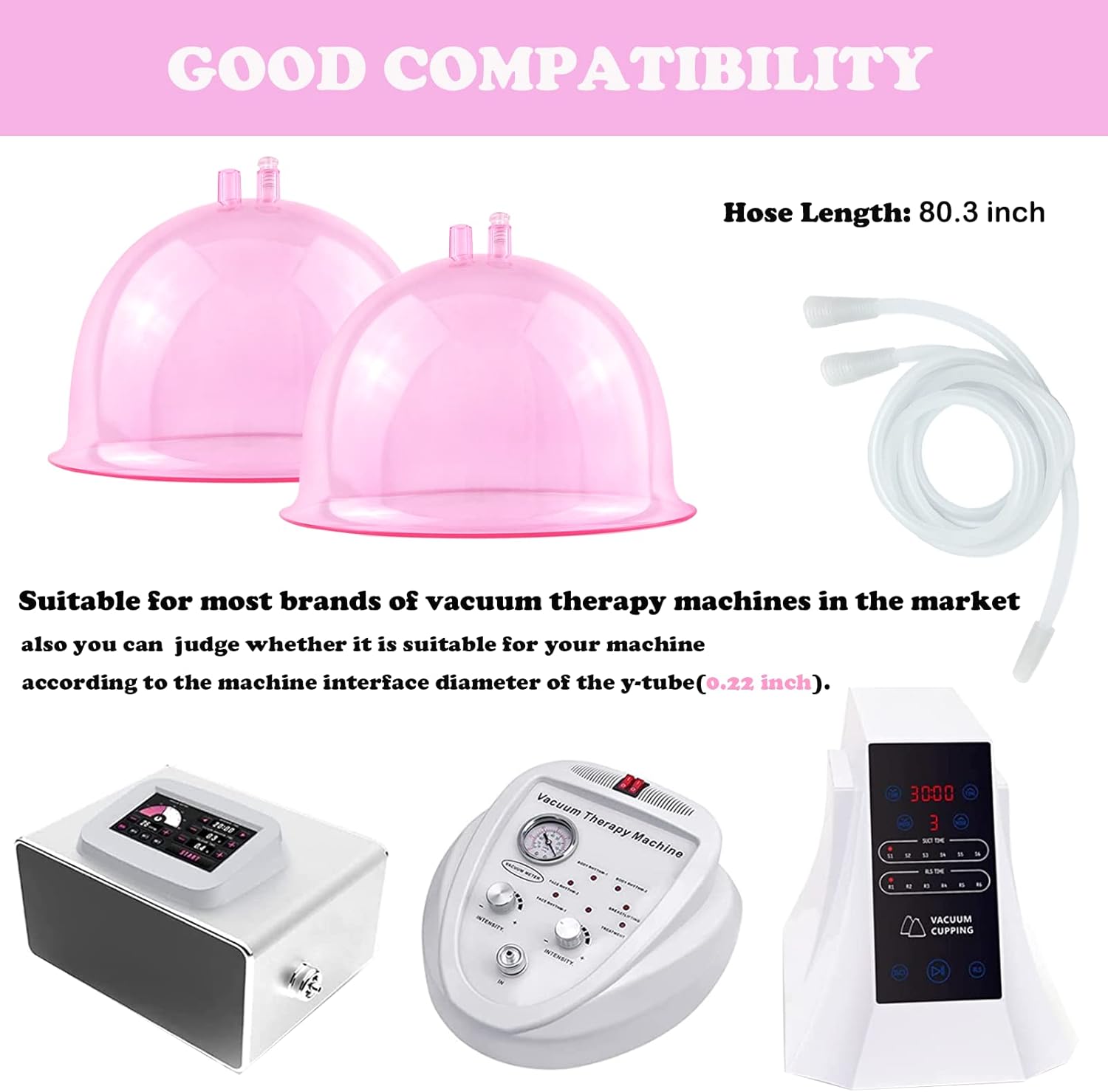 Suction Cups for Butt Lift 2100 & 1800,Vacuum Therapy Cupping Machine Accessories 8.46inch & 7.28inch XL Buttock Vacuum Massage Cups with 3 Cupping Cups & Gua Sha Board & Y-Hose,Pink (2 Pairs) - Image 6