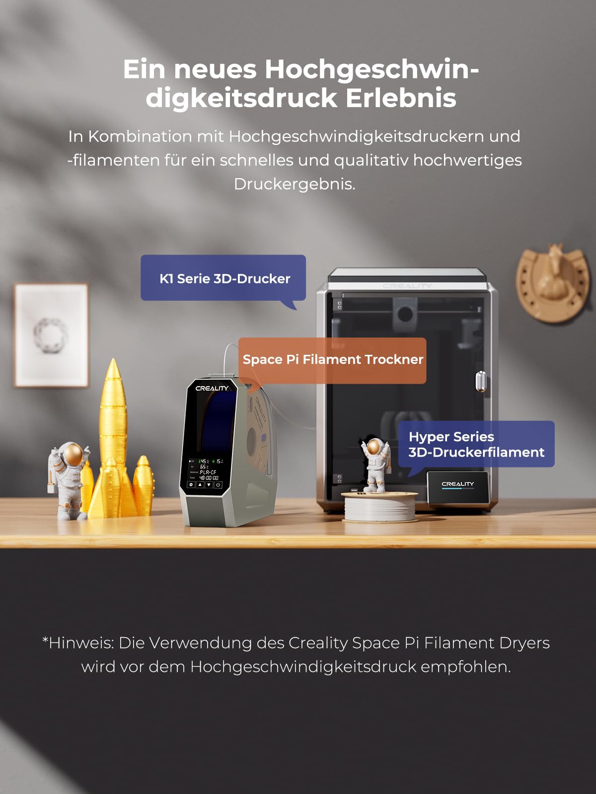 Creality Suszarka ilamentów Space PI Filament Dryer Box Upgraded, oryginalne akcesorium 360-stopniową grzałką i wentylatorem, wyświetlacz wilgotności w czasie rzeczywistym dla filamentów 1,75/2,85 mm