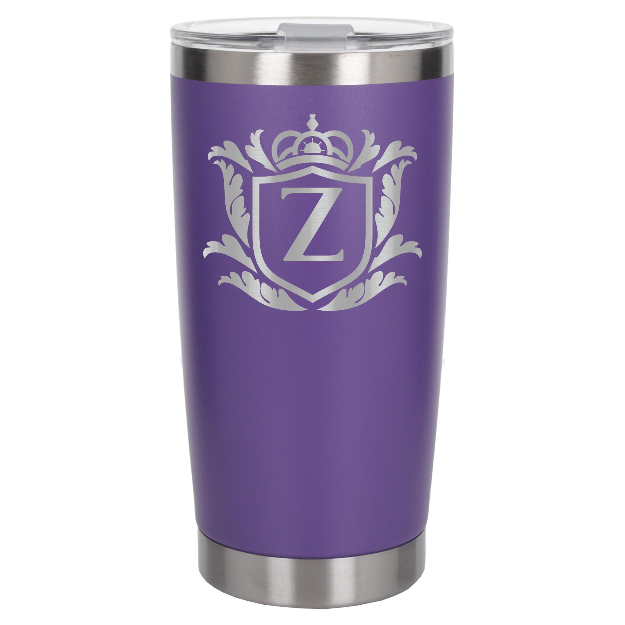 Customised Gifts 500ml Engraved Shield Initial Monogram Insulated Personalised Purple Travel Mug for Men and Women - Personalised Initial Coffee Travel Mug for Hot and Cold Beverages, Letter Z — image 1