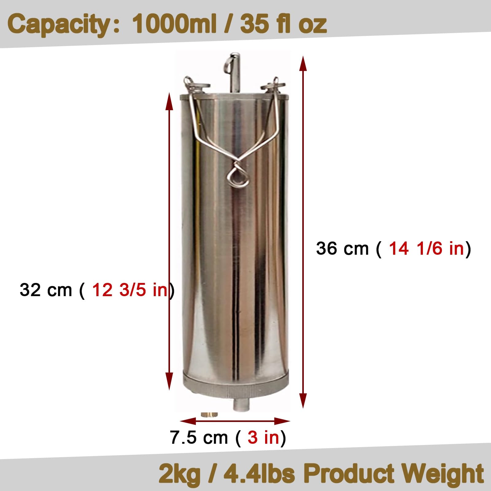 HDYZJQ 300 500 1000 Ml Bottom Sampling Device for Fuel Oil/Petroleum/Hydraulic Oil/Synthetic Oil, Stainless Steel Portable Handheld Oil Bucket Sampling Kit W/Rope(1000ml/35 fl oz)