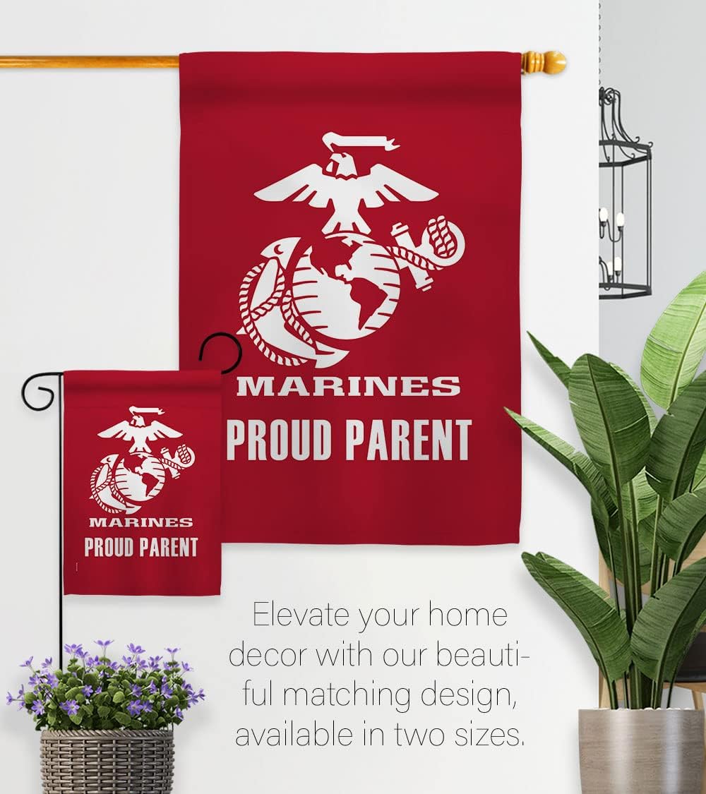 Proud Marine Parent Garden Flag - Set with Stand Armed Forces Corps USMC Semper Fi United State American Military Veteran Retire Official - House Banner Small Yard Gift Double-Sided 13 X 18.5