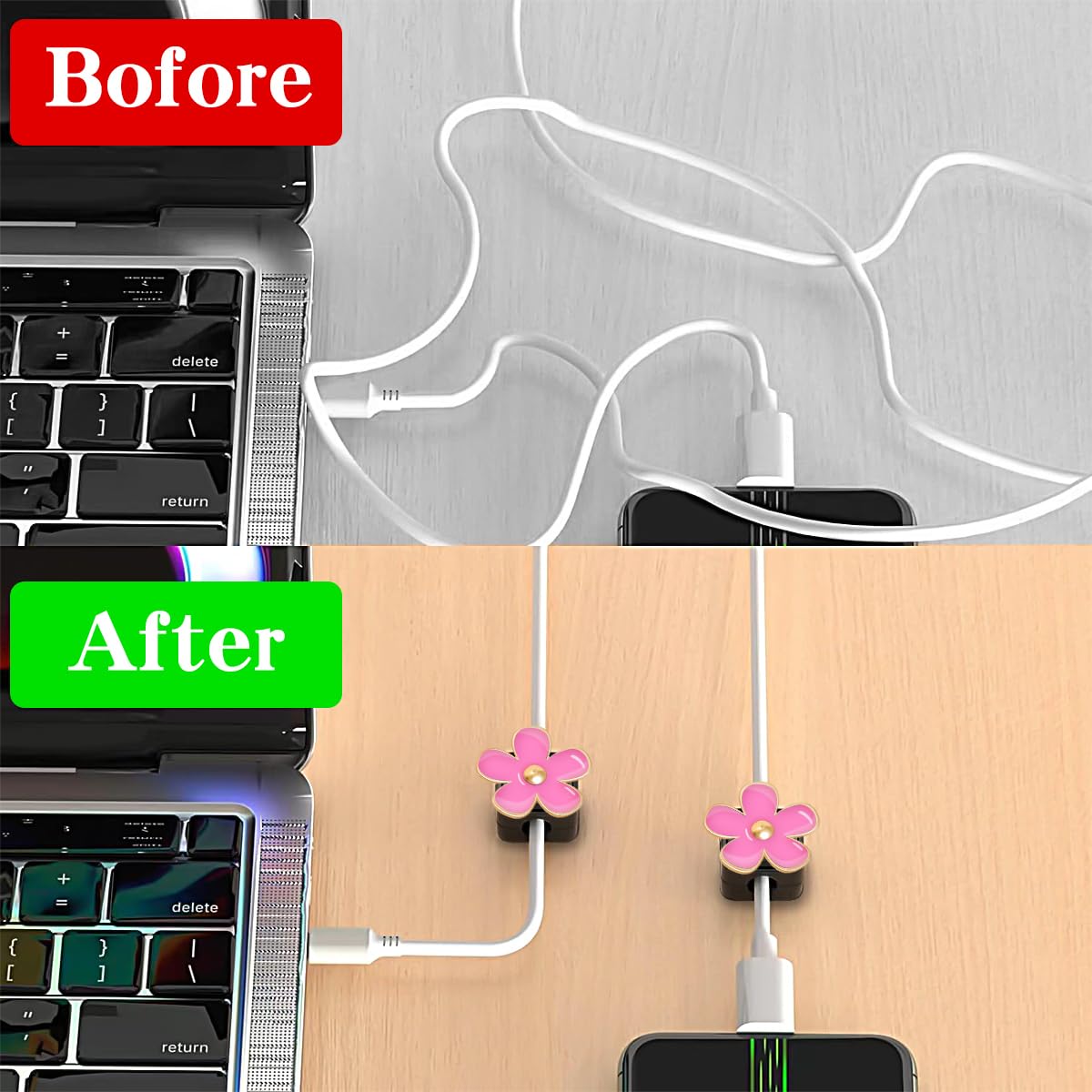 18-Pack Magnetic Cord Organizers - Adhesive Cable Management For Desk, Car, Nightstand (Black)