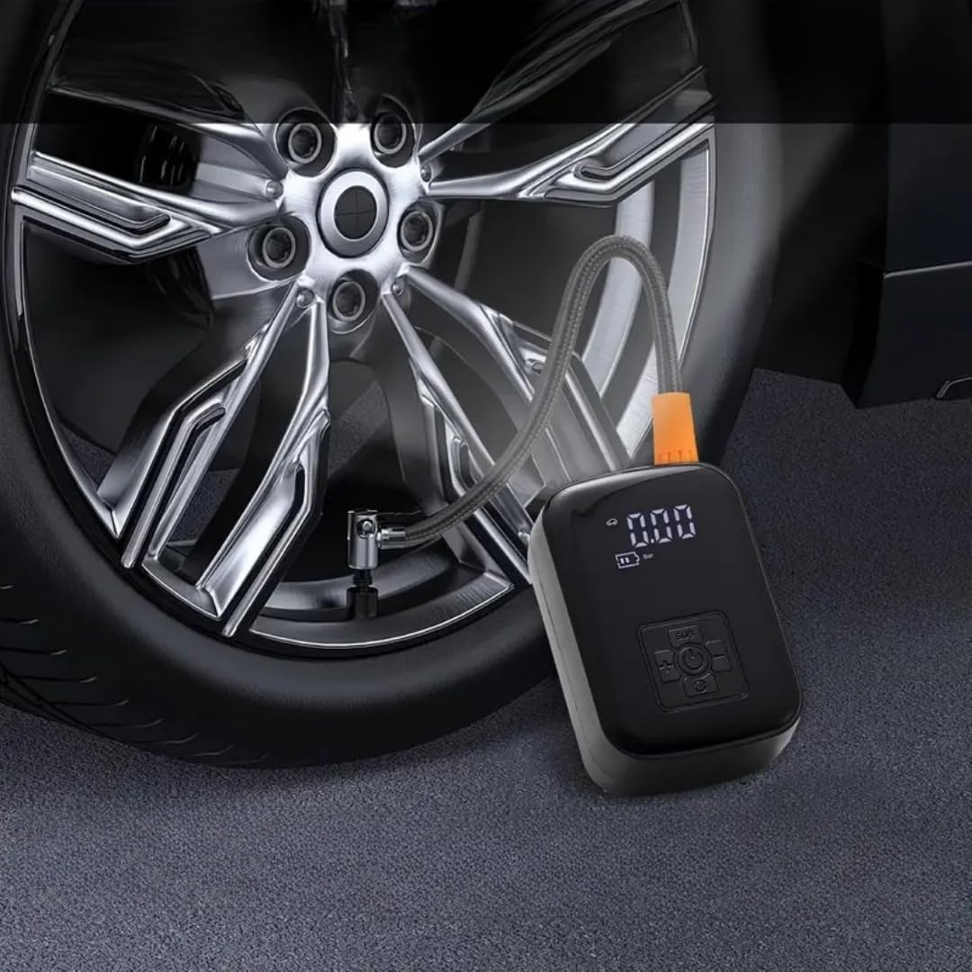Hava Kompresörü, 150 PSI Dijital Göstergeli Oto Kompresör, Araba, Motosiklet, Bisiklet ve Top İçin, Taşınabilir Şarjlı Kullanım, Fener Işığı, 4000 Mah Batarya, 3 Farklı Başlık (PSI,KPA,BAR,KG/CM²)