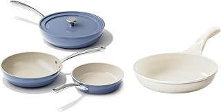 4-Piece Deep Ceramic Frying Pan with Lid 8" 9.5" 11", 9.5" Nonstick Frying Pan, PFOA & PFAS-Free, Fast & Even Heat, Compatible with All Cooktops, Dishwasher Safe