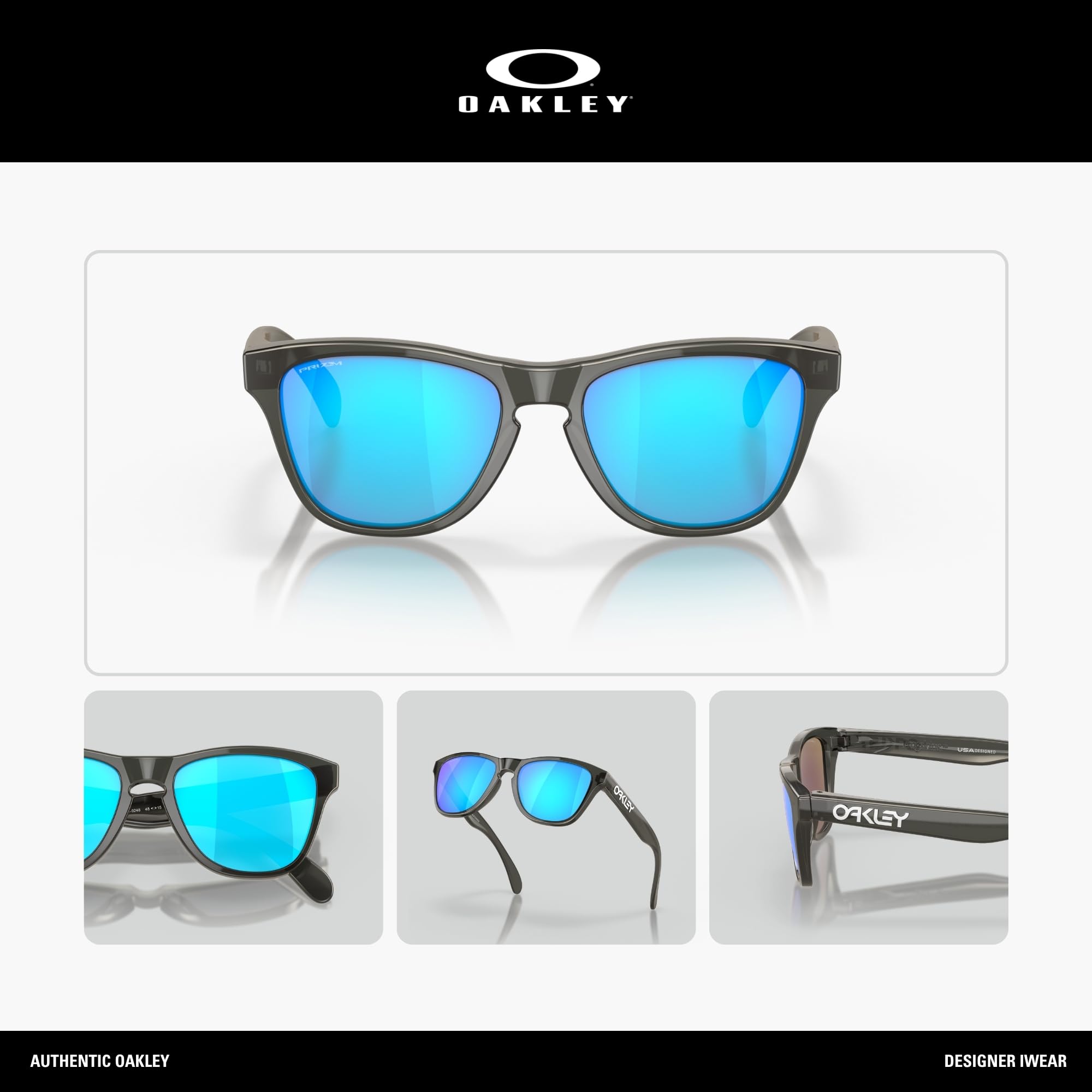 Oakley Junior Frogskins XXS OJ9009 kwadratowe okulary przeciwsłoneczne dla chłopców i dziewczynek, Szary dymny/Prizm Sapphire, Small