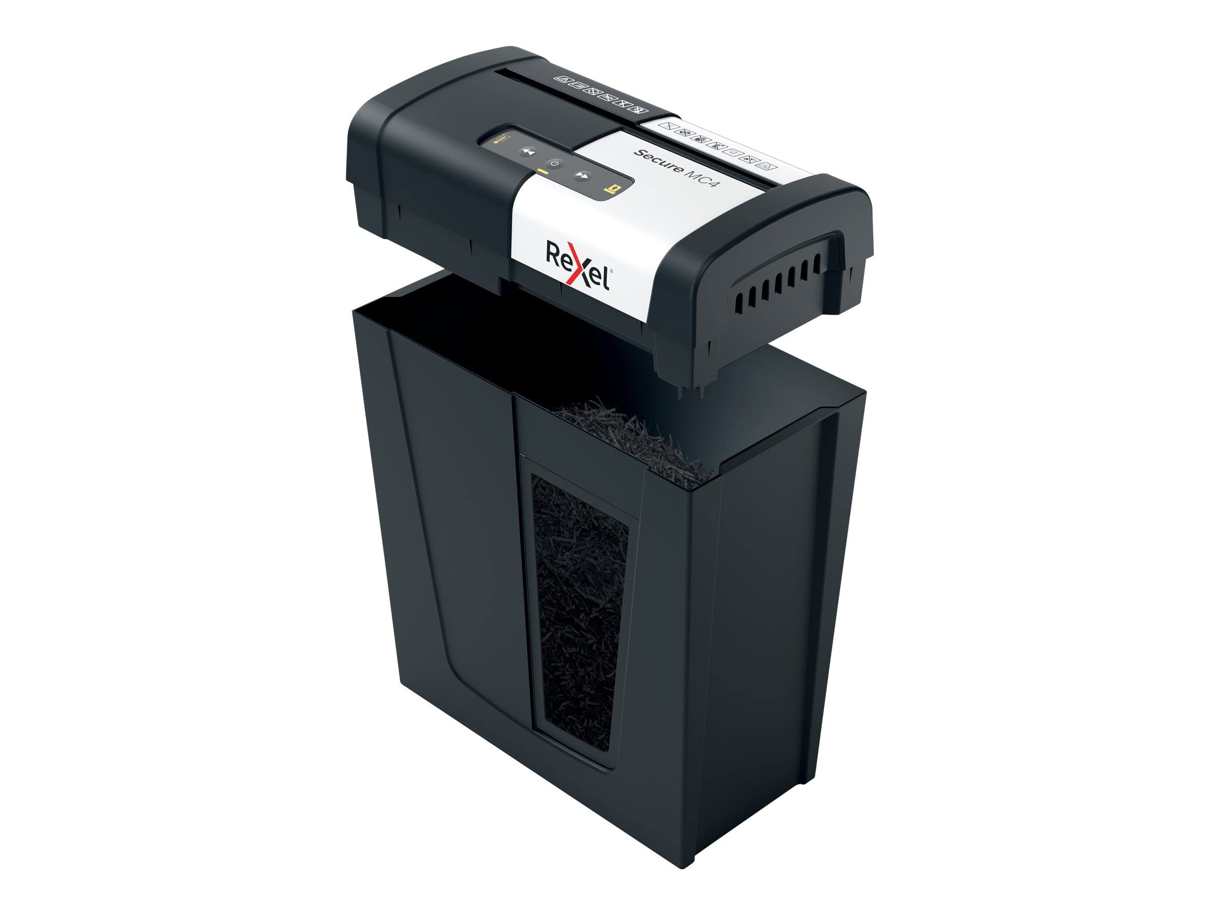 Rexel Secure MC4-SL Whisper-Shred Destructora de Papel con Microcorte P5, 4 Hojas, Papelera Extraíble de 14 L, Silenciosa y Compacta, 2020132
