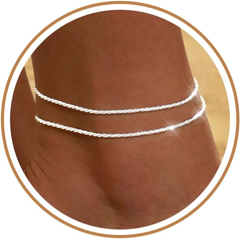 Gold Silver Ankle Bracelets for Women Waterproof 14K Gold Plated Anklets for Women Non Tarnish Dainty Layered Beaded Heart Anklet Set Summer Beach Foot Chain Jewelry Gifts Trendy Stuff