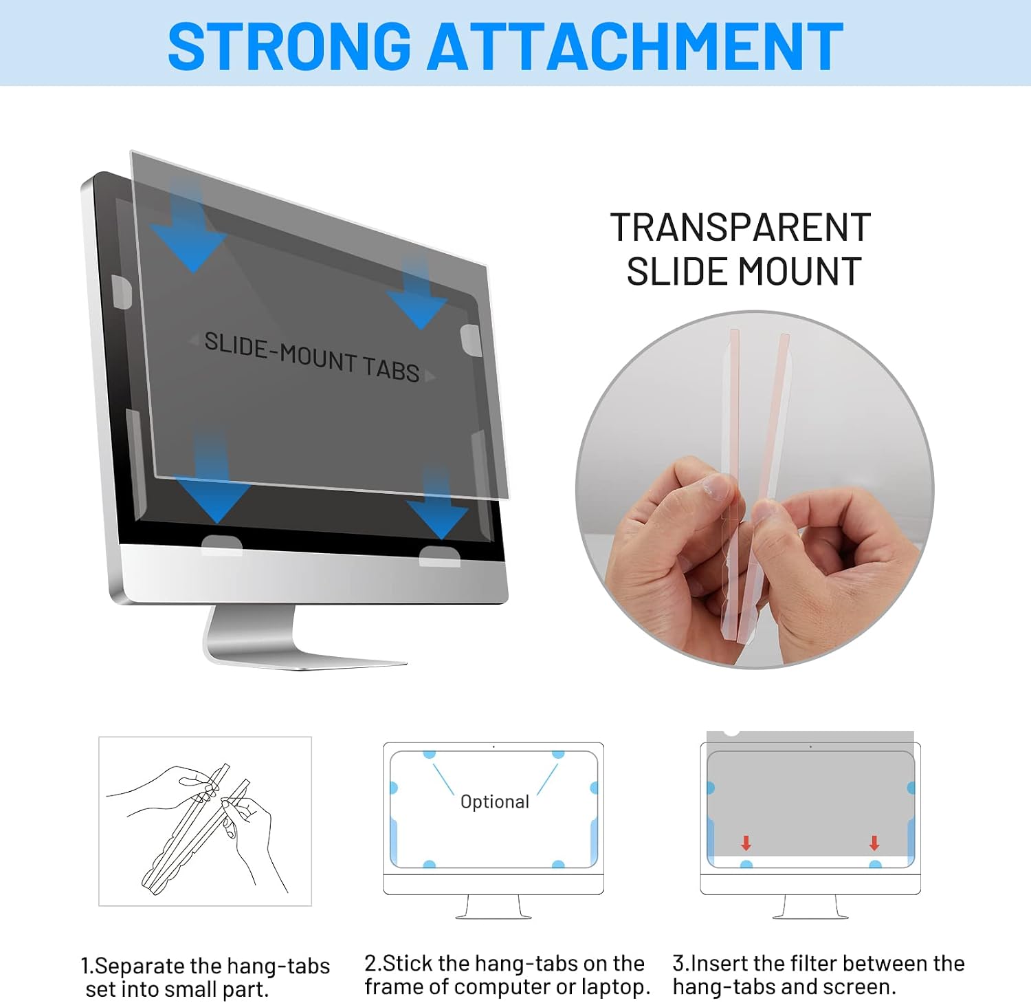 Plastic Slide Mount Adhesive Strips for Privacy Screen, Replacement Kits Double Sided Adhesive Stickers Holder Tabs for Computer Monitors or Laptops Privacy Filter