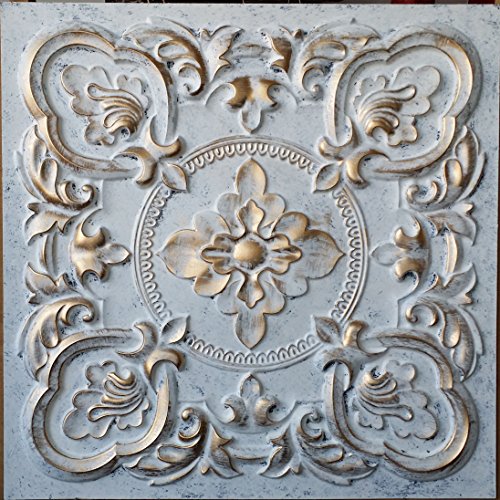 Ceiling Tile Faux tin Paint White Gold bar Decor Ceiling