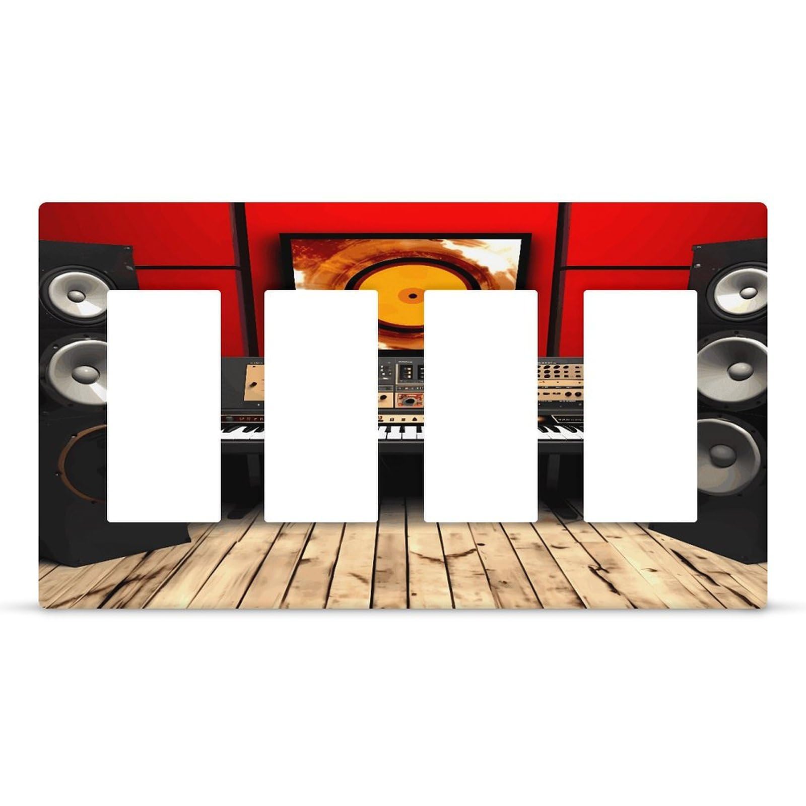Music Studio Wall Plate Cover Unbreakable Thermoplastic Faceplate Cover Receptacle Outlet Covers Rocker Light Switch Covers 4-Gang Hidden Screw Face Plate for House 8.3x 4.7