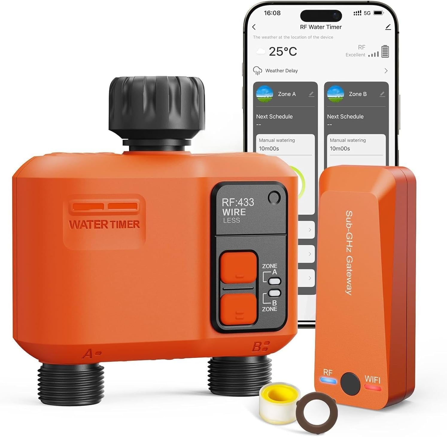 Bewässerungscomputer WLAN 2 Ausgänge mit 300 Meter RF, Automatische Garten Smart Bewässerungsuhr mit App/Sprachsteuerung, Bewässerungssystem Regenverzögerung für Balkon Rasen Garten