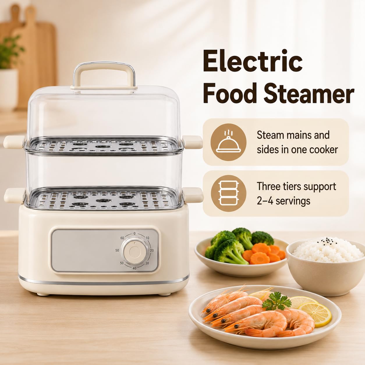 Vaporizzatore elettrico per alimenti, 10,6 QT, 3 livelli, 1200W
