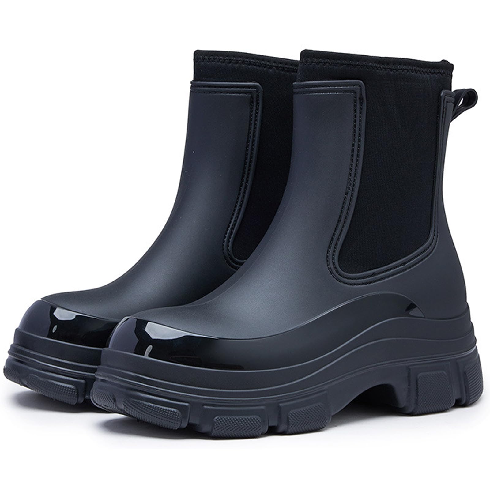 Fashion Rain Boots For WomenS Platform Waterproof Garden Booties With Elastic Band Comfort Rubber Non-Slip Slip-On Thick-Sole Outdoor